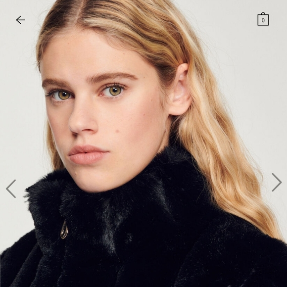 SANDRO Babel Faux Fur Jacket Black Size 6 NWT - Picture 3 of 8